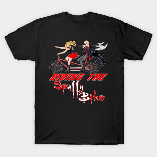 Riding the Spuffy Bike (white outline) T-Shirt by bengman